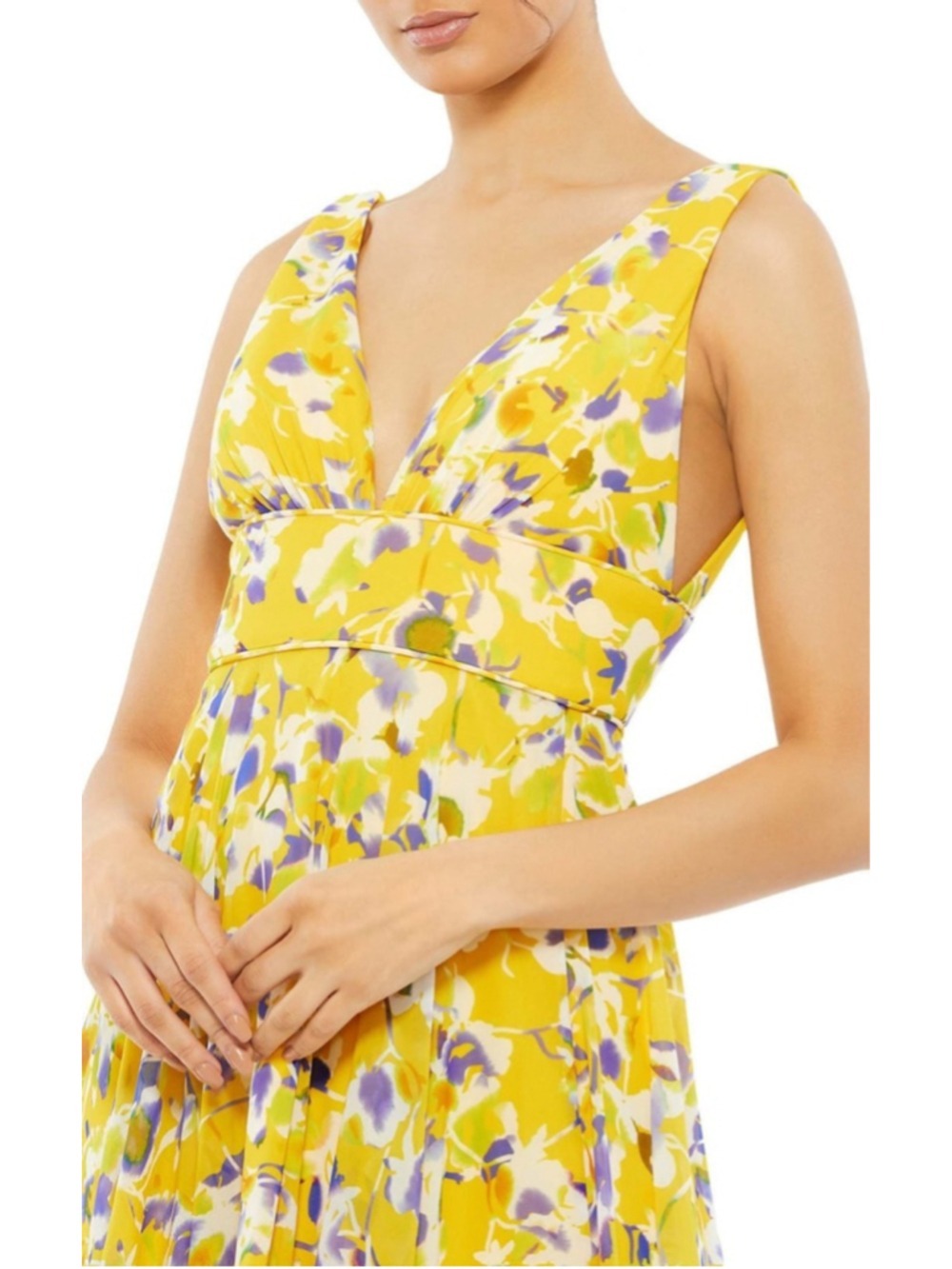 Women's Mac Duggal Floral Maxi Dress Size 2 Yellow Purple - Picture 3 of 9